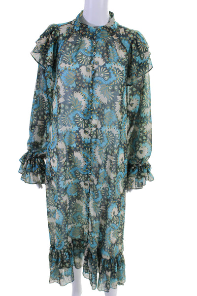 In Bloom By Olvi's Womens Long Sleeve Crew Neck Peacock Midi Dress Blue IT 42