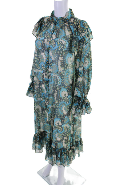 In Bloom By Olvi's Womens Long Sleeve Crew Neck Peacock Midi Dress Blue IT 42