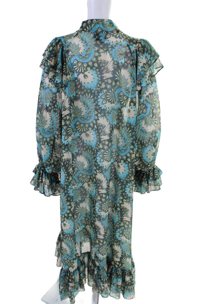 In Bloom By Olvi's Womens Long Sleeve Crew Neck Peacock Midi Dress Blue IT 42