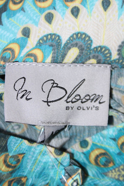 In Bloom By Olvi's Womens Long Sleeve Crew Neck Peacock Midi Dress Blue IT 42