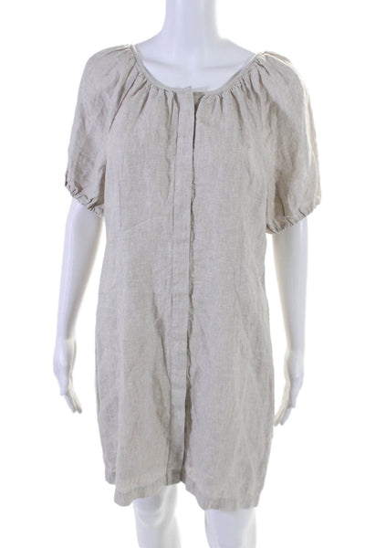 J Crew Womens Button Front Short Sleeve Scoop Neck Linen Dress Beige Size 8