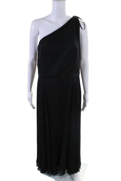 Carmen Marc Valvo Womens Side Zip One Shoulder Pleated Gown Black Size 12