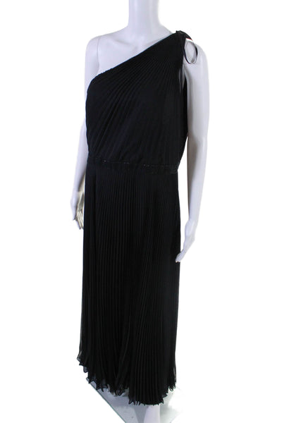 Carmen Marc Valvo Womens Side Zip One Shoulder Pleated Gown Black Size 12