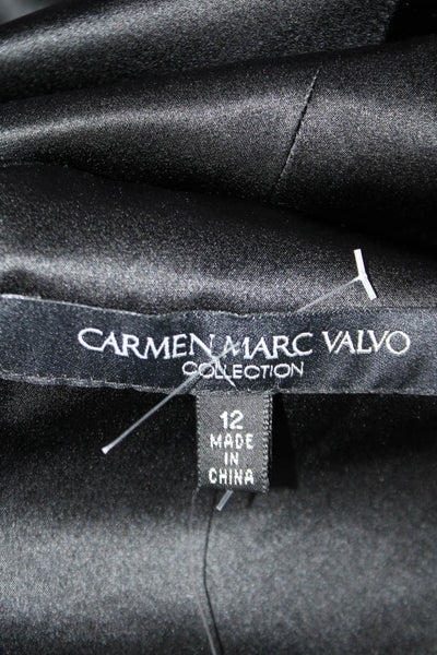 Carmen Marc Valvo Womens Side Zip One Shoulder Pleated Gown Black Size 12