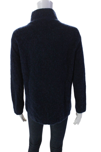 Vince Womens Fuzzy Long Sleeve Split Hem Turtleneck Sweater Navy Blue Size XS