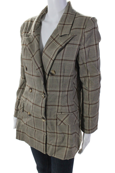 Lioness Womens Plaid Print Peak Lapel Double Breasted Blazer Jacket Brown Size S