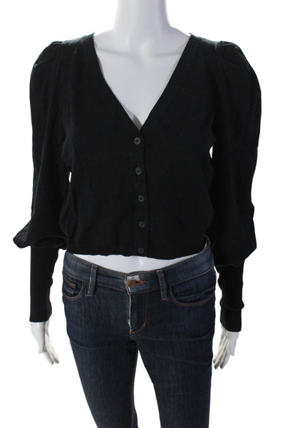 525 Womens Twill Knit Long Sleeve V-Neck Cropped Sweater Cardigan Black Size M