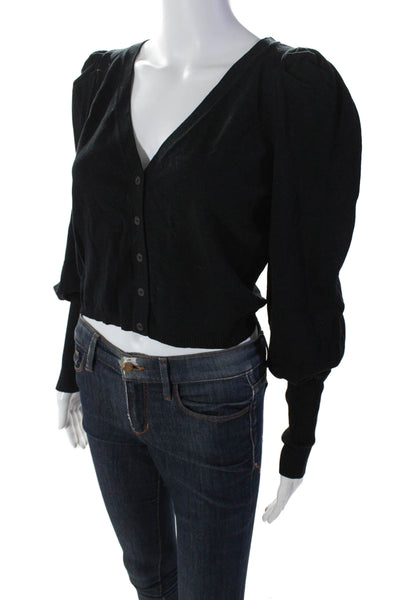 525 Womens Twill Knit Long Sleeve V-Neck Cropped Sweater Cardigan Black Size M