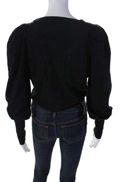 525 Womens Twill Knit Long Sleeve V-Neck Cropped Sweater Cardigan Black Size M