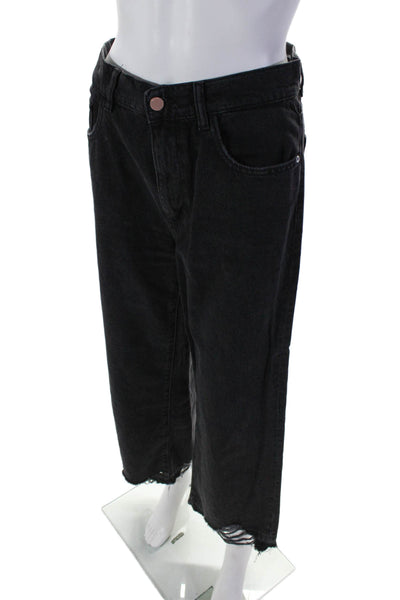 DL 1961 Womens Cotton High Rise Wide Leg Distressed Hepburn Jeans Black Size 26