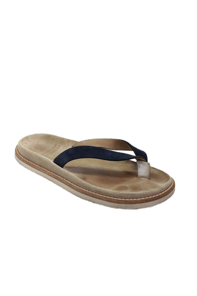 Brunello Cucinelli Mens Suede Slide On Thong Sandals Navy Blue Size Size 40 10