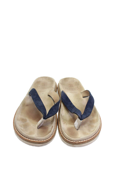 Brunello Cucinelli Mens Suede Slide On Thong Sandals Navy Blue Size Size 40 10