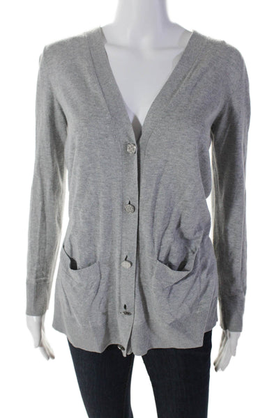 Michael Michael Kors Womens Cotton Buttoned Long Sleeve Cardigan Gray Size S