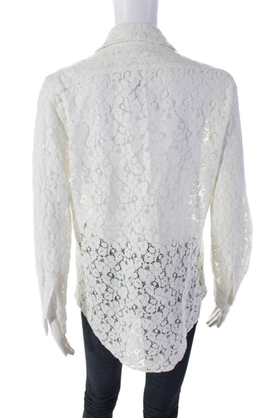 Calvin Klein Womens Texture Lace Button Collared Long Sleeve Blouse White Size M