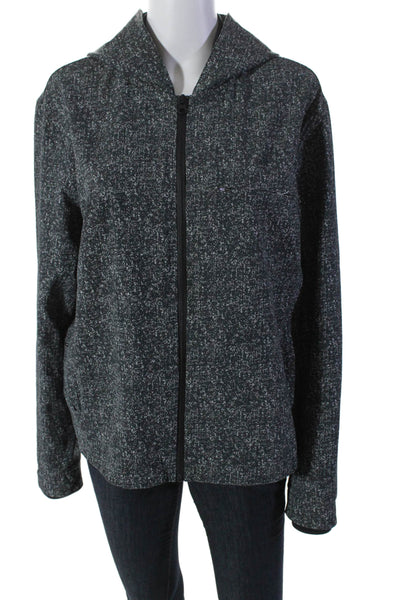Outdoor Voices Womens Spotted Texture Zip Long Sleeve Hooded Jacket Black Size M