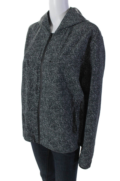 Outdoor Voices Womens Spotted Texture Zip Long Sleeve Hooded Jacket Black Size M
