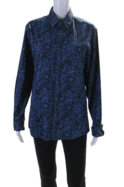 Michael Kors Womens Long Sleeve Collared Button Down Shirt Blue Small