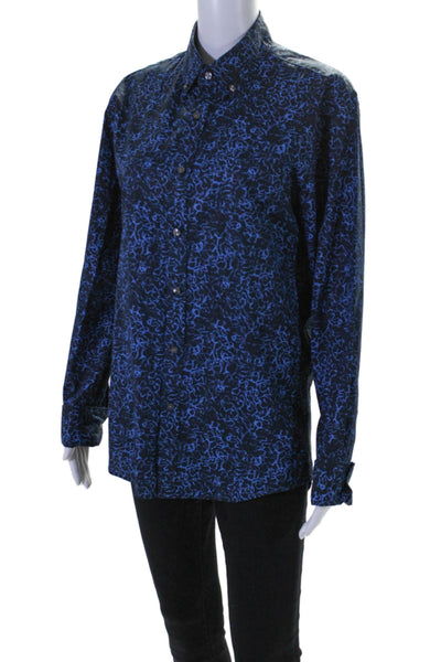 Michael Kors Womens Long Sleeve Collared Button Down Shirt Blue Small