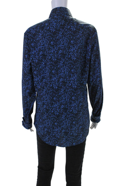 Michael Kors Womens Long Sleeve Collared Button Down Shirt Blue Small