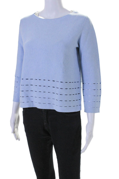 Theory Womens Long Sleeve Scoop Neck Tight Knit Top Blue Size Small