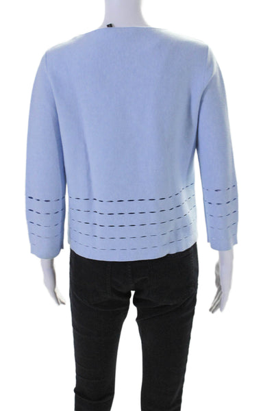 Theory Womens Long Sleeve Scoop Neck Tight Knit Top Blue Size Small