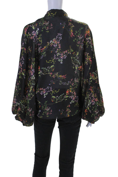 Alexis Womens Long Sleeve Floral Print Button Down Blouse Black Size XS