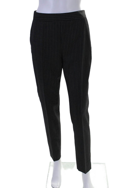 Max Mara Womens Tapered Leg Side Zip Pinstripe Pants Black Size 2 US