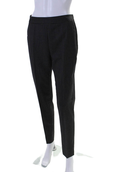 Max Mara Womens Tapered Leg Side Zip Pinstripe Pants Black Size 2 US