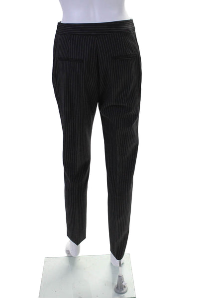 Max Mara Womens Tapered Leg Side Zip Pinstripe Pants Black Size 2 US