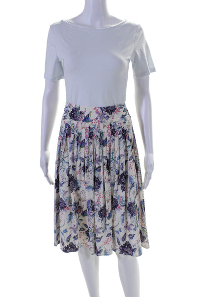 St. John Womens Back Zip Floral Print Flare Skirt White Size 12 US