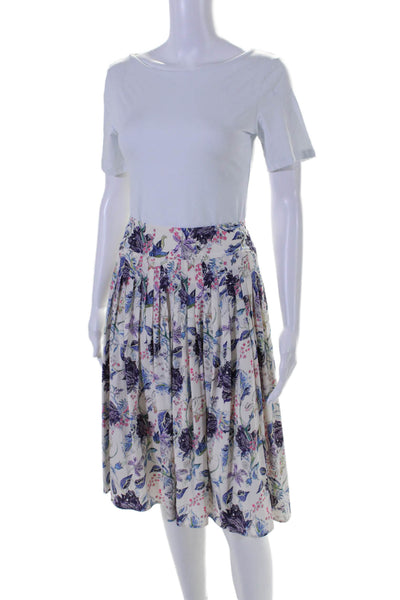 St. John Womens Back Zip Floral Print Flare Skirt White Size 12 US