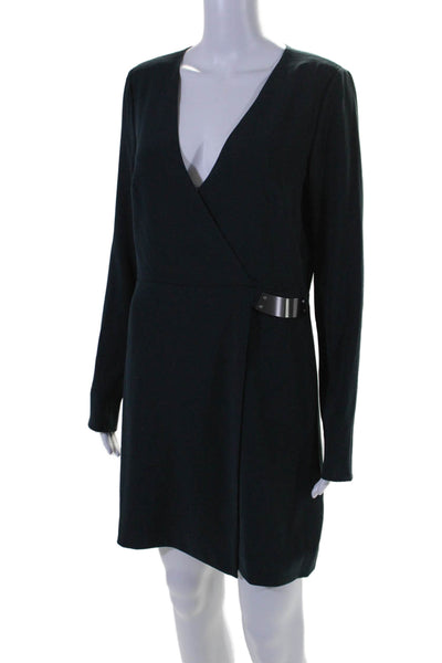 Halston Womens Back Zip Long Sleeve V Neck Mid Calf Dress Black Size 6 US