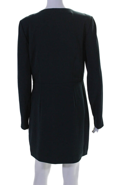 Halston Womens Back Zip Long Sleeve V Neck Mid Calf Dress Black Size 6 US