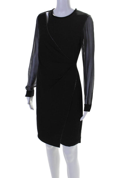 Elie Tahari Womens Long Sleeve Back Zip Long Dress Black Size 2 US