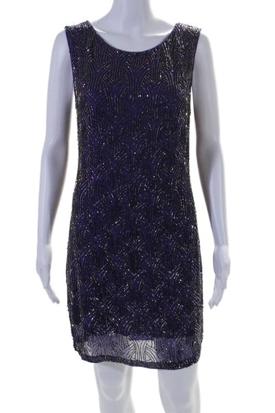 Alice + Olivia Womens Sleeveless Back Zip Embellished Dress Purple Size 6