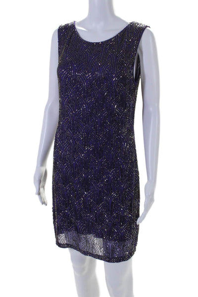 Alice + Olivia Womens Sleeveless Back Zip Embellished Dress Purple Size 6