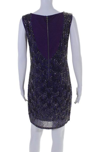 Alice + Olivia Womens Sleeveless Back Zip Embellished Dress Purple Size 6