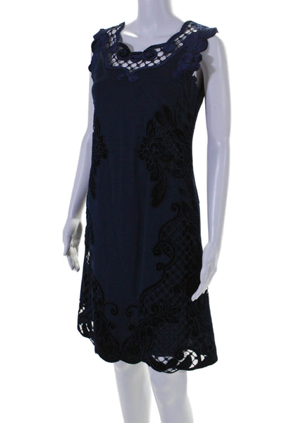 Kobi Halperin Womens Sleeveless Back Zip Embroidered Long Dress Blue Small