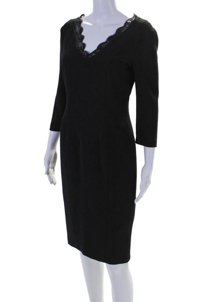 BASLER Womens Back Zip Long Sleeve Scoop Neck Dress Black Size Small