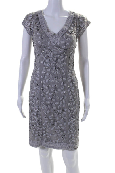 Shoshanna Womens Back Zip Sleeveless Embellished Dress Silver Size Small