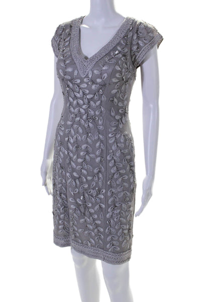 Shoshanna Womens Back Zip Sleeveless Embellished Dress Silver Size Small