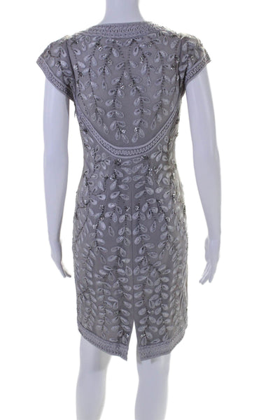 Shoshanna Womens Back Zip Sleeveless Embellished Dress Silver Size Small