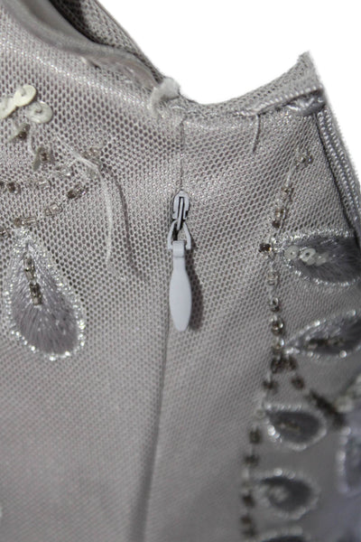 Shoshanna Womens Back Zip Sleeveless Embellished Dress Silver Size Small