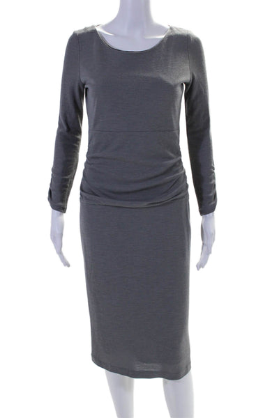 Pink Tartan Womens Long Sleeve Back Zip Scoop Neck Dress Gray Size 4 US