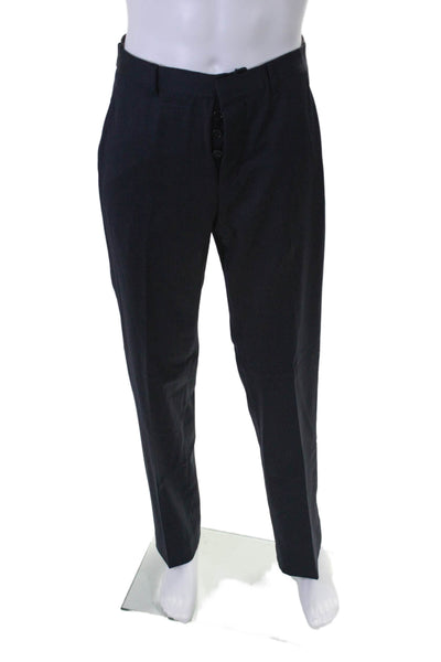 Helmut Lang Mens Wool Striped Button Straight Leg Dress Pants Navy Size EUR 48