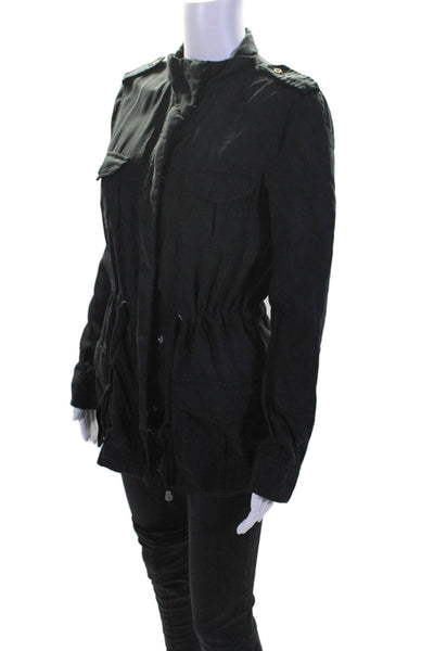 Elan Womens Long Sleeve Front Zip Collared Light Jacket Black Size Small