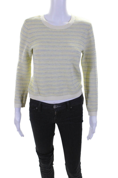 Veronica Beard Womens Crew Neck Pullover Sweater Yellow Blue Cotton Size Small