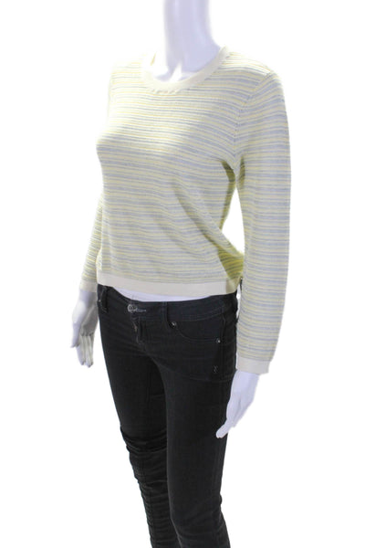 Veronica Beard Womens Crew Neck Pullover Sweater Yellow Blue Cotton Size Small