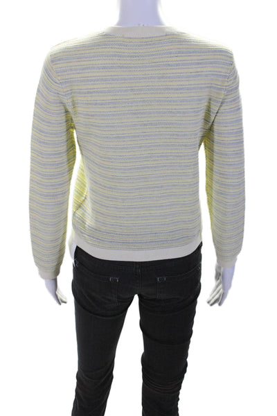 Veronica Beard Womens Crew Neck Pullover Sweater Yellow Blue Cotton Size Small