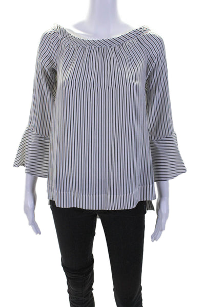 Joie Womens Silk Striped Off The Shoulder Blouse White Black Size Extra Small